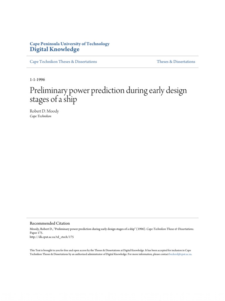 Preliminary Power Prediction During Early Design Stages of A Ship