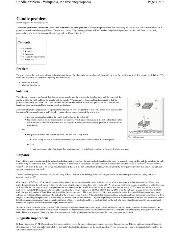 Candle Problem PDF Clinical Psychology Science