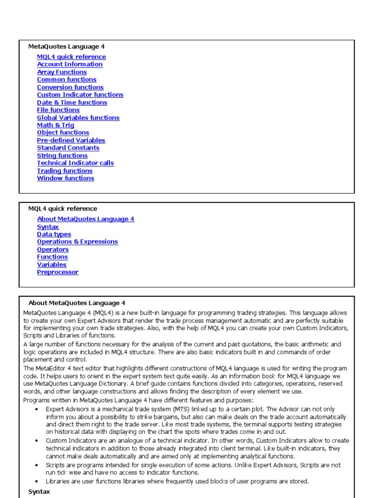 Mql4 Manual | PDF | Variable (Computer Science) | Parameter (Computer ...