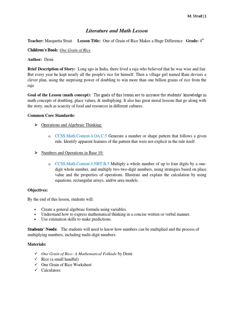 Literature and Math Lesson | PDF | Teaching Mathematics | Cognition