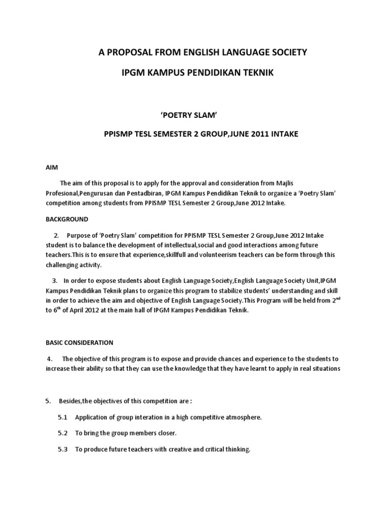 Proposal for Poetry Slam Competition | PDF | Applied Psychology | Cognition
