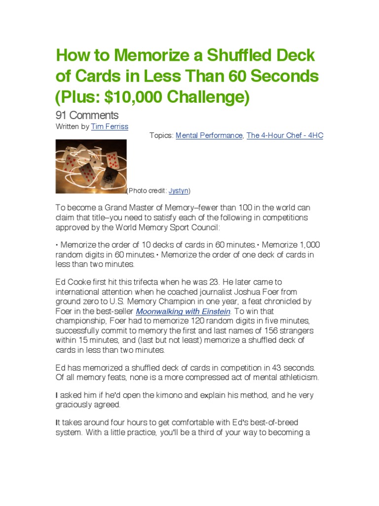 How To Memorize A Shuffled Deck of Cards in Less Than 60 Seconds PDF