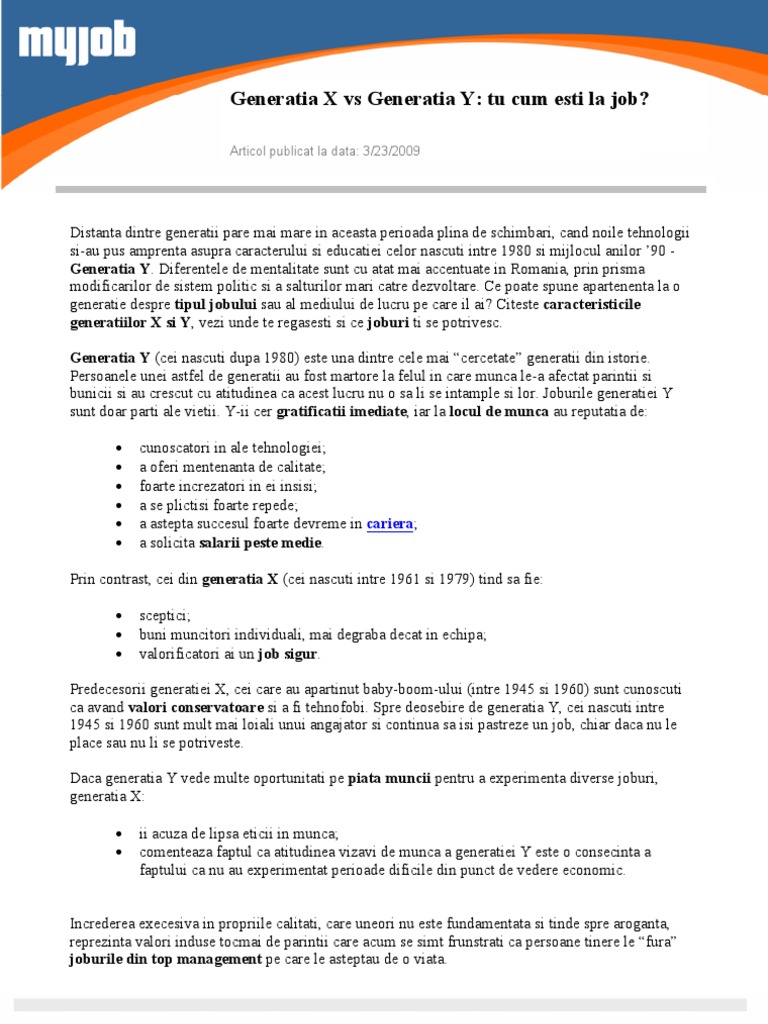 Generatia X Vs Generatia Y: Tu Cum Esti La Job? | PDF