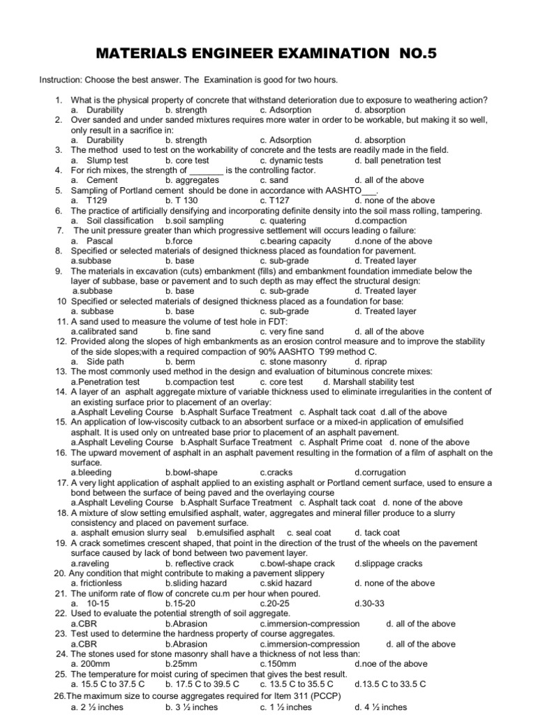 Materials Engineer Examination No 5 2 | PDF | Road Surface | Asphalt