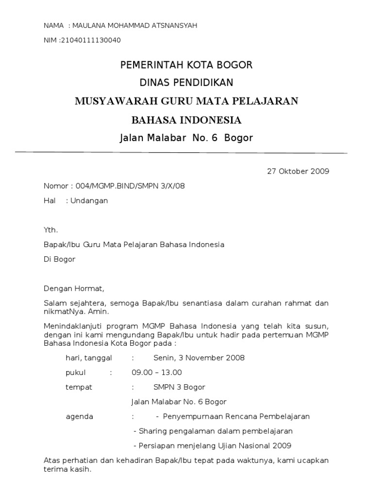 Contoh Surat Resmi Bahasa Indonesia