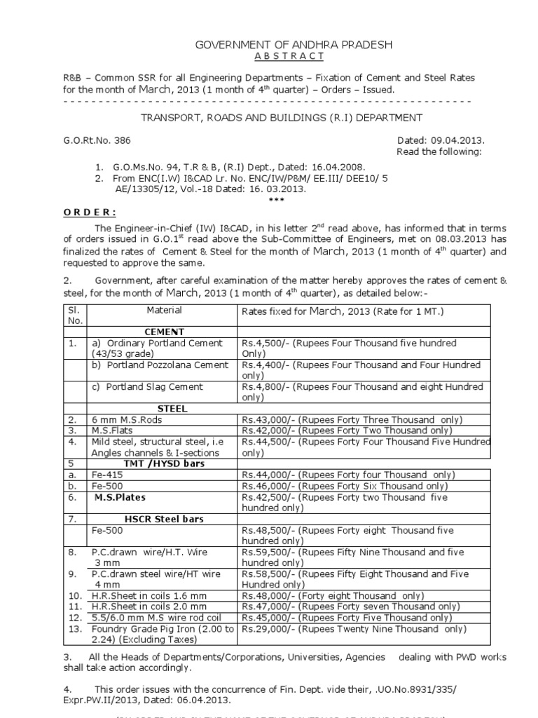 Cement and Steel Rates For The Month of March 2013 | PDF | Steel | Cement