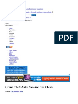 Cheats GTA San Andreas (PC), PDF, Leisure
