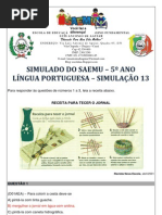 SIMULADO - 5º ANO - LÍNGUA PORTUGUESA - SIMULAÇÃO 13 - GABARITADO