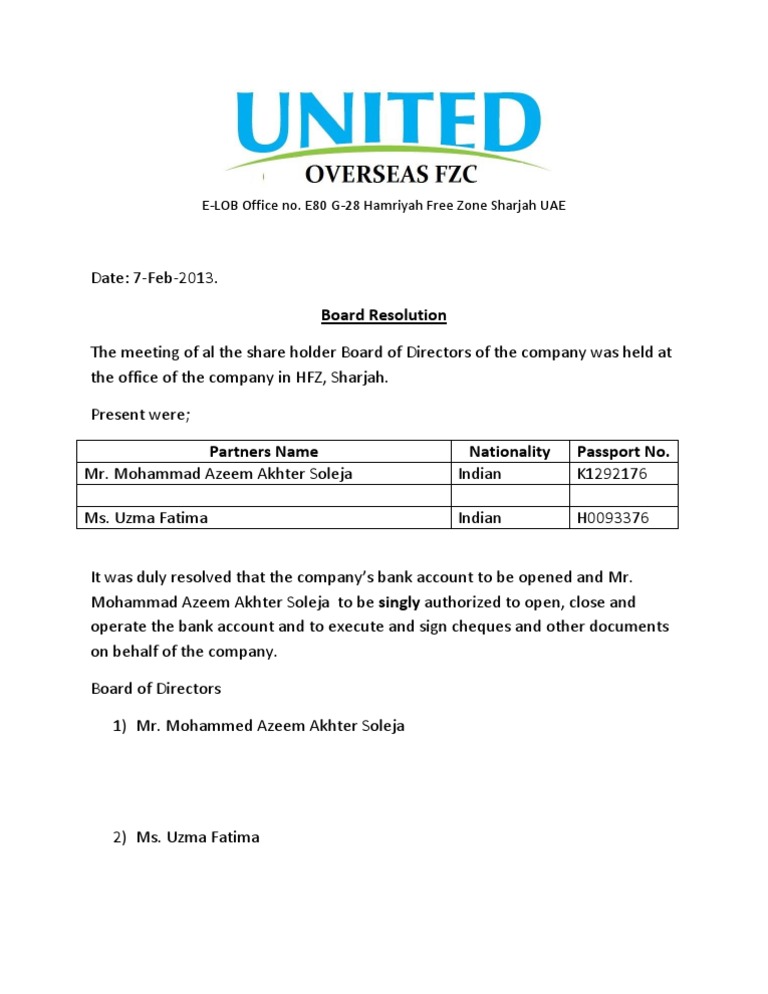 Board Resolution for Bank Account Operations | PDF