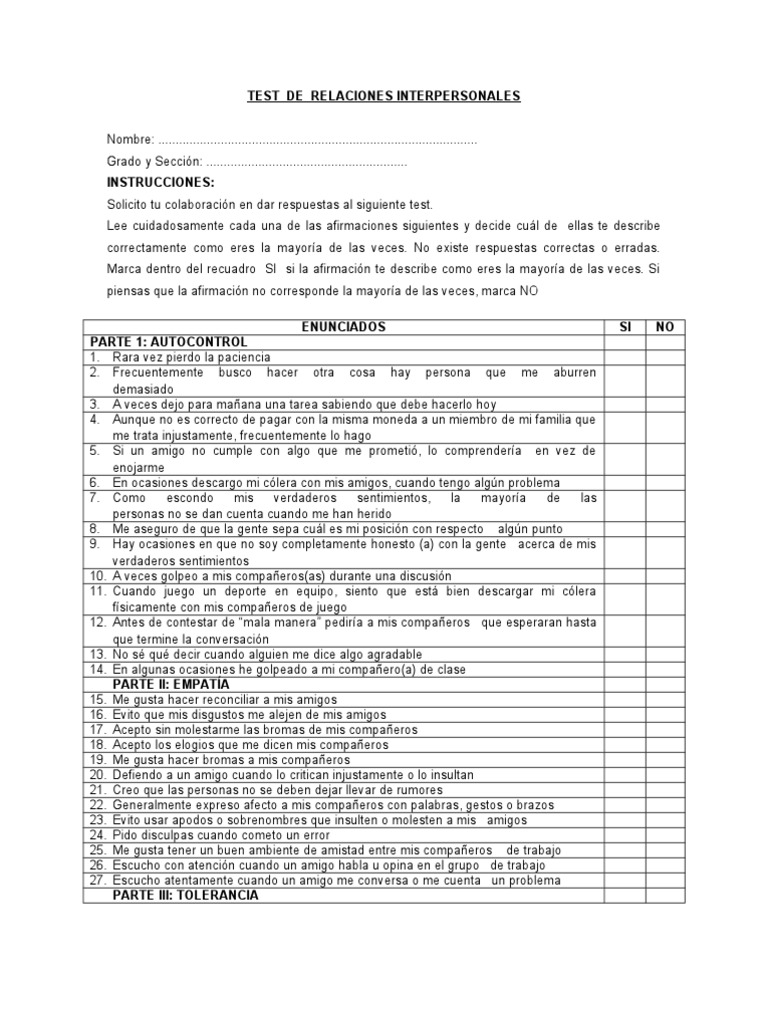 Cuestionario de Relaciones Interpersonales | PDF | Ocio