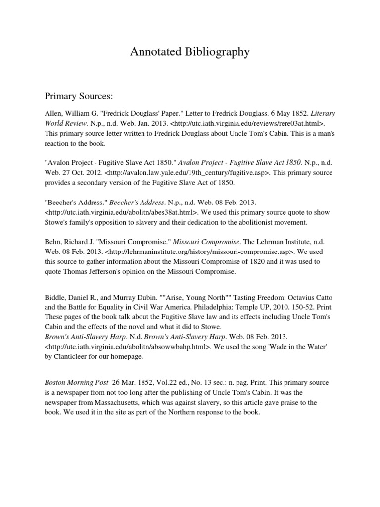 Annotated Bibliograph1ge Final Uncle Tom S Cabin Harriet