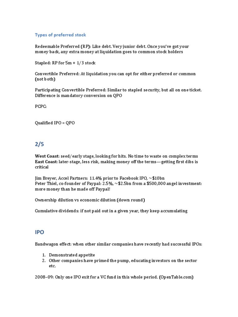 Types of Preferred Stock Explained | PDF | Law