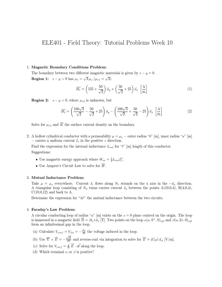 ELE401 Week 10 Tutorial Problems | PDF