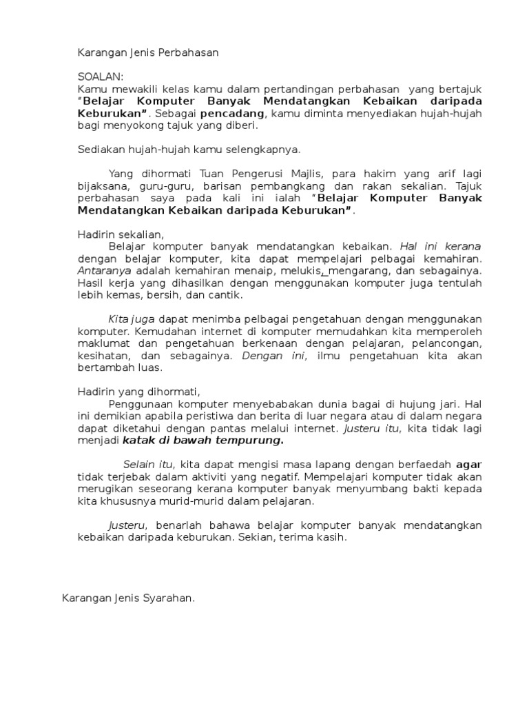 Karangan Jenis Perbahasan Pdf