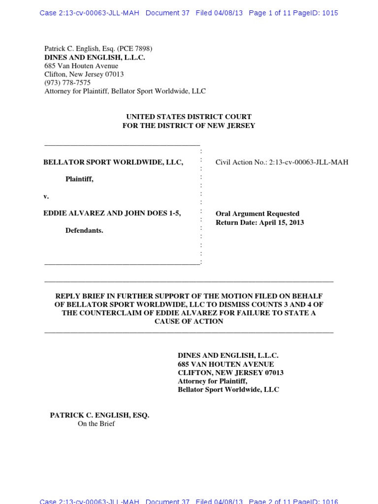 Bellator Reply PDF Brief (Law) Tortious Interference