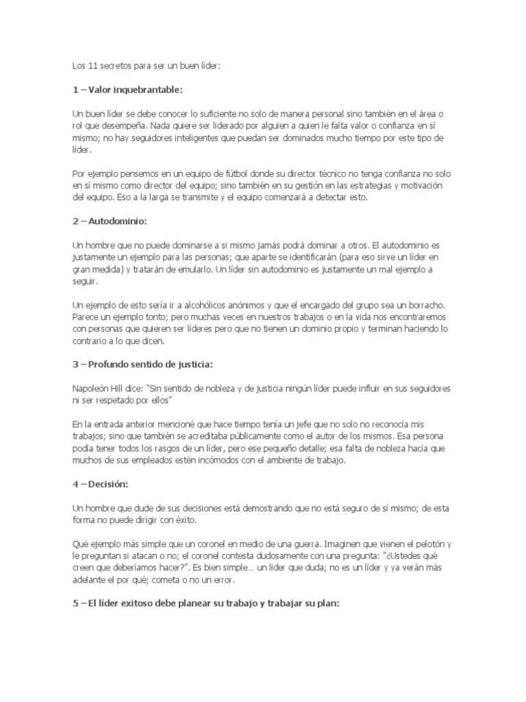 11 secretos para ser un buen líder | PDF | Liderazgo | Conocimiento