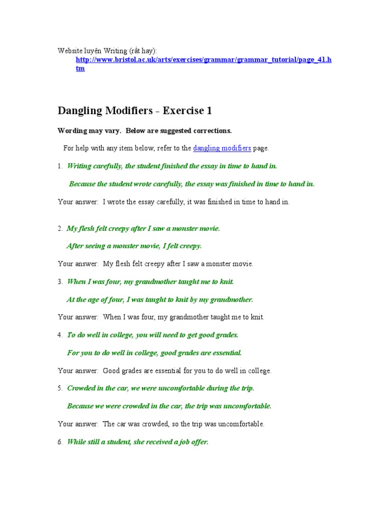 Worksheets Misplaced Modifiers Worksheet dangling modifiers linguistic typology semantic units