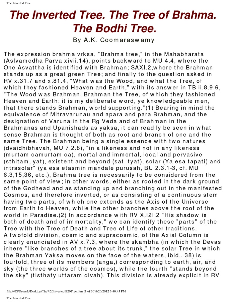 The Inverted Tree The Tree of Brahma The Bodhi Tree