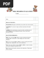 Reading Aloud Rubric (for Teacher)