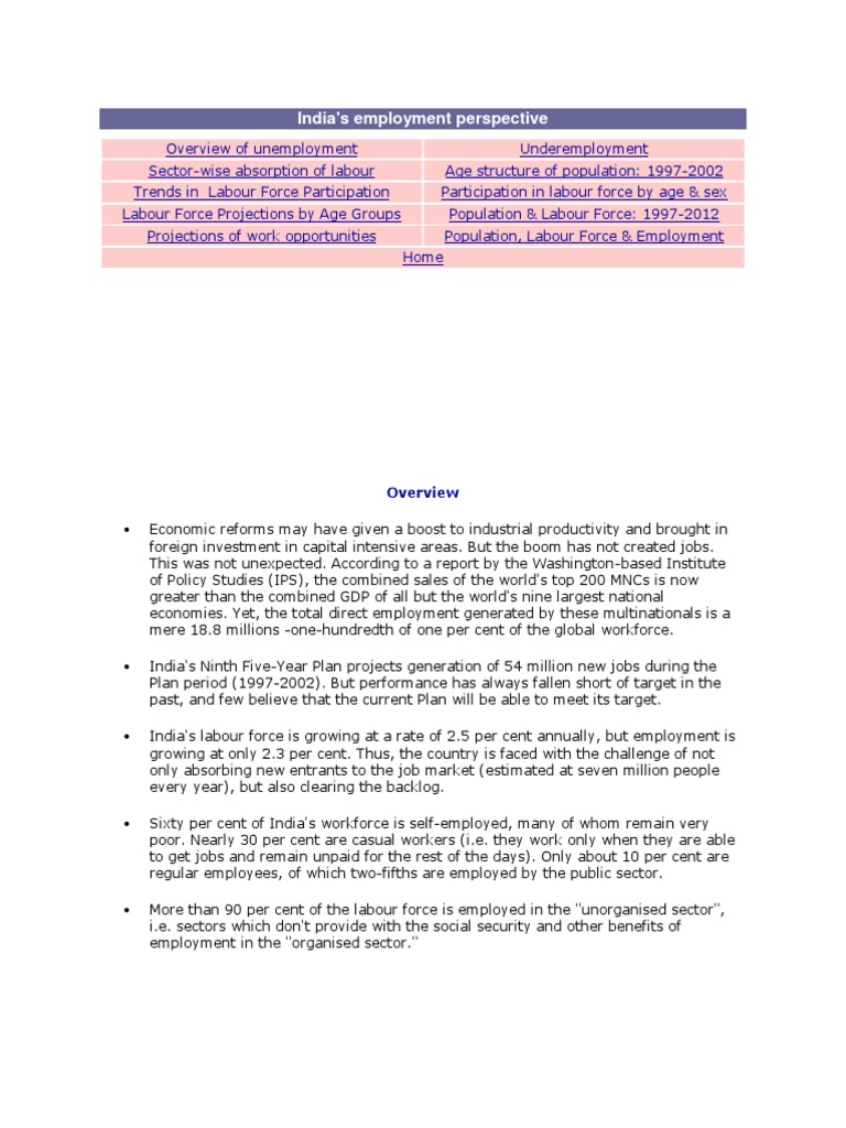 India Employment Trends and Challenges | PDF | Social Science