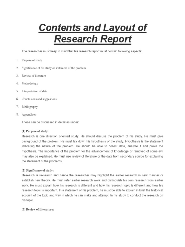 contents of research report pdf