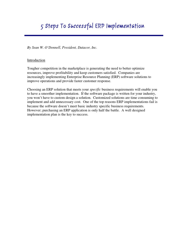 5 Steps To Successful ERP Implementation | PDF | Career & Growth | Business
