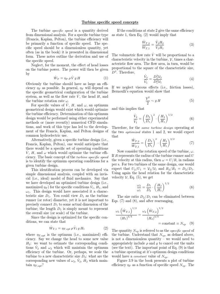 Specific Speed Notes | PDF | Turbine | Speed