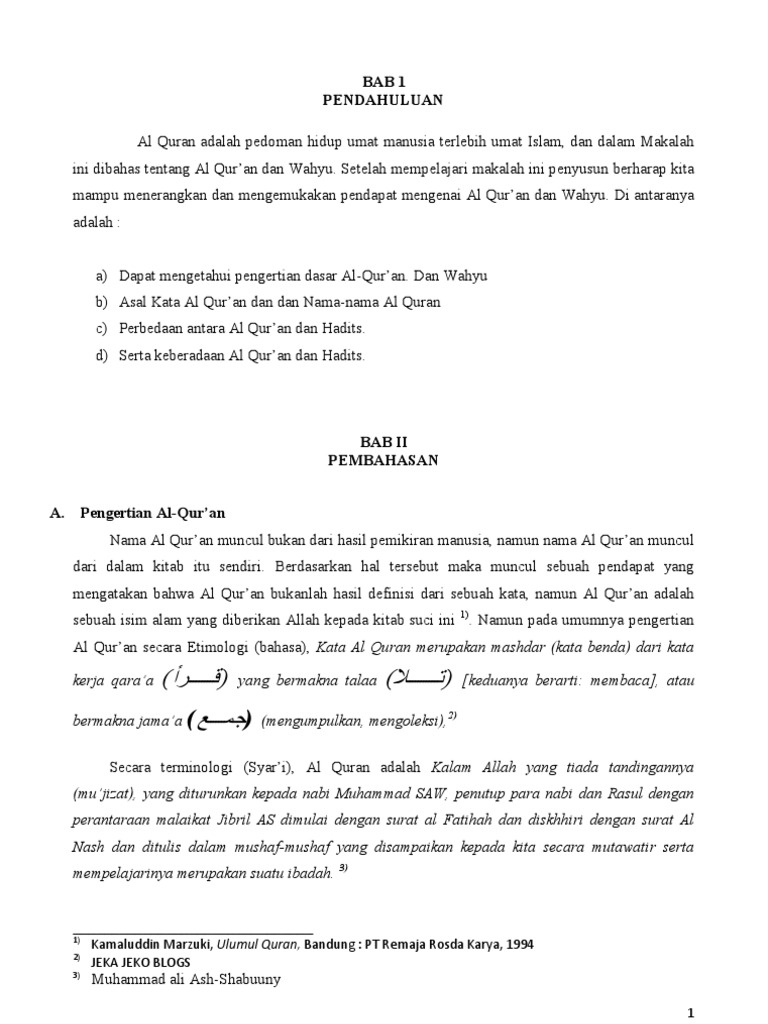 Makalah Mata Kuliah Ulumul Qur An Qur An Dan Wahyu