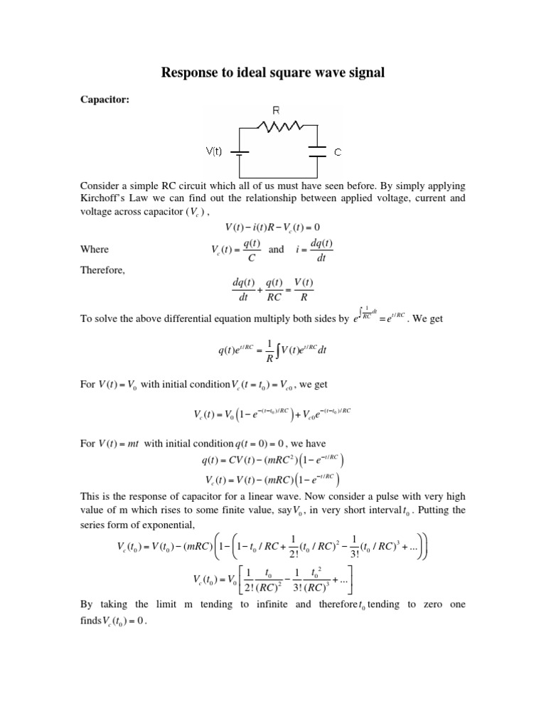 Capacitor response to square wave Analog Circuits Electronic Circuits