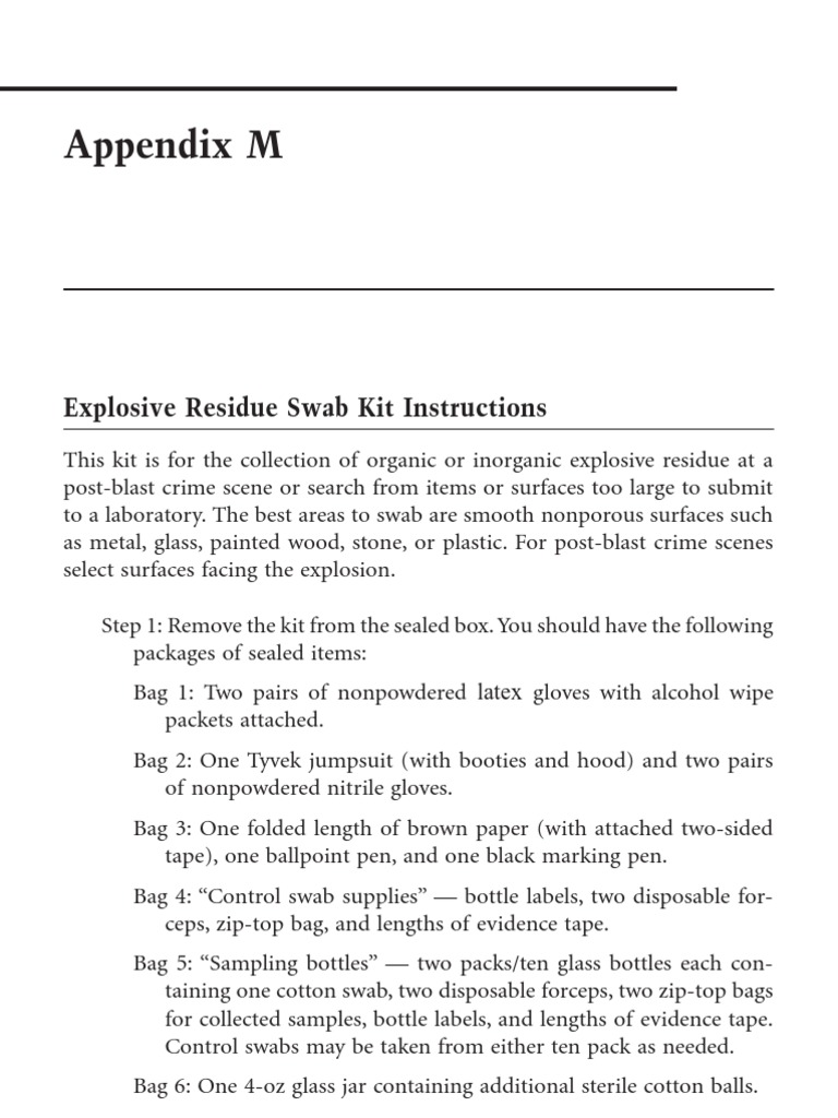 Appendix M: Explosive Residue Swab Kit Instructions | PDF | Crime Scene ...