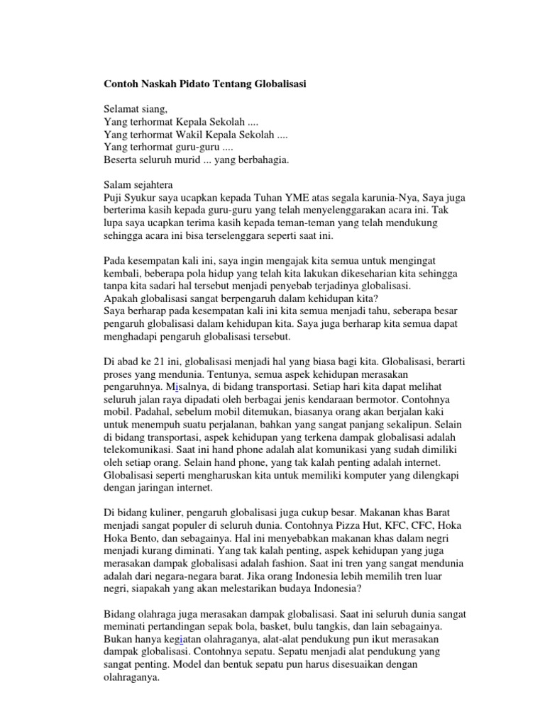 Contoh Naskah Pidato Tentang Globalisasi