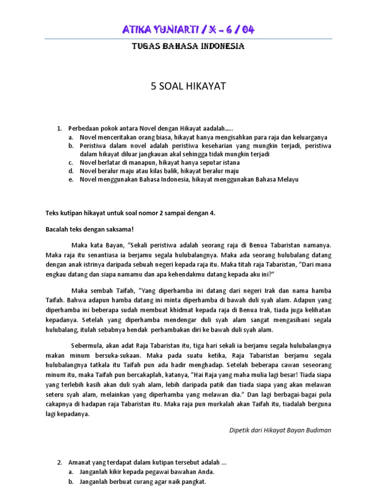 5 Soal Hikayat