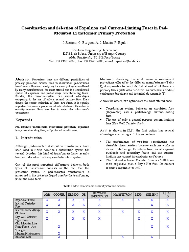 Coordination and Selection of Expulsion and CurrentLimiting Fuses (Pad