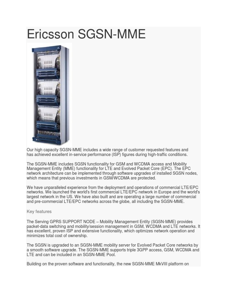 Ericsson Sgsn Lte Telecommunication Data Transmission