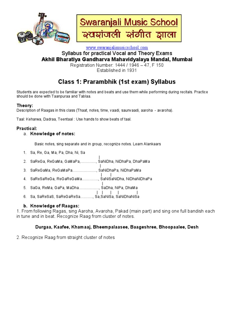 Exam Prarambhik Pdf Classical And Art Music Traditions Music Theory