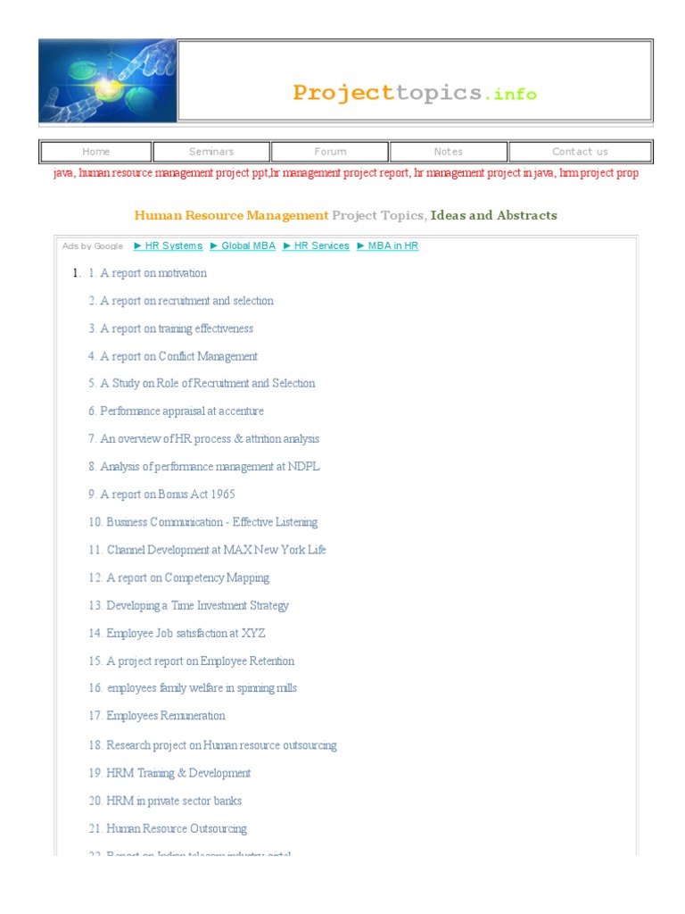 human resource management research project topics