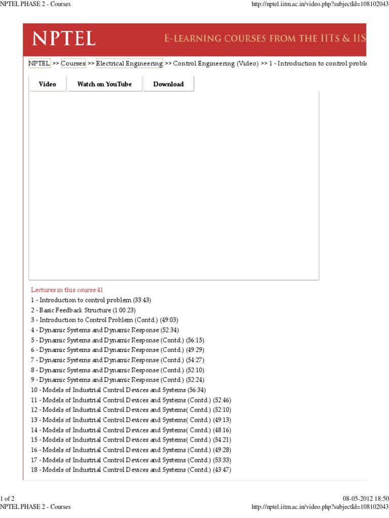 NPTEL Control Systems Lectures Overview | PDF | Control Engineering ...