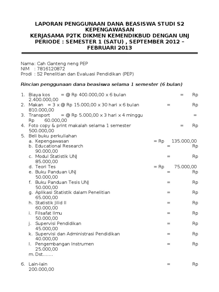 Contoh Laporan Beasiswa