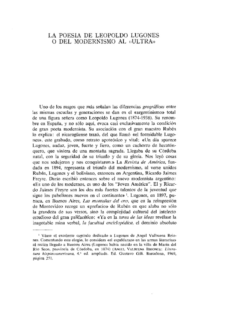 Balbuena Prat La Poesia De Leopoldo Lugones O Del Modernismo Al Ultra