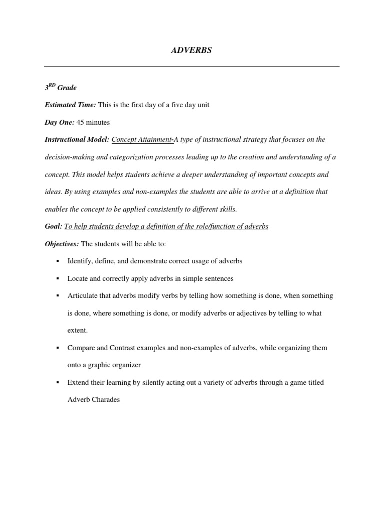 Adverb Lesson Plan for 3rd Grade | PDF | Adverb | Adjective