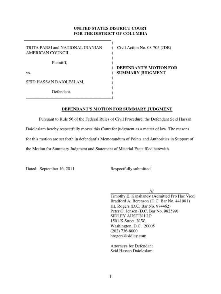 Defendant's Motion For Summary Judgment (9.16.11) | PDF | Defamation ...