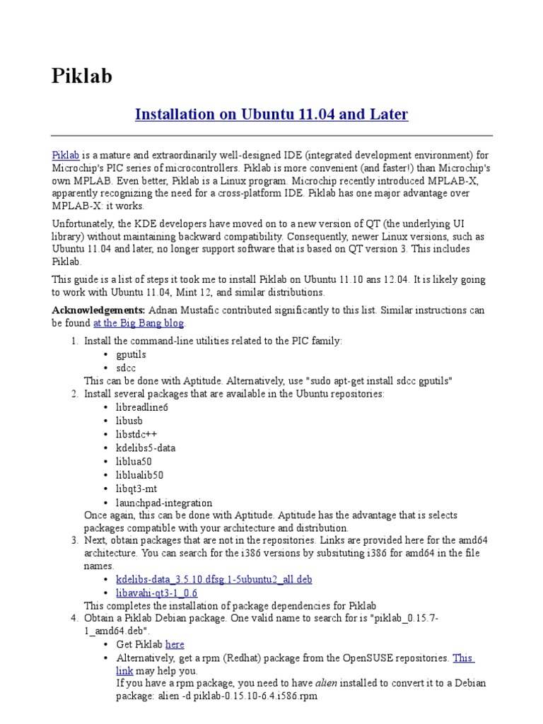 Installing Piklab on Ubuntu 11.04+ | PDF | Ubuntu (Operating System ...