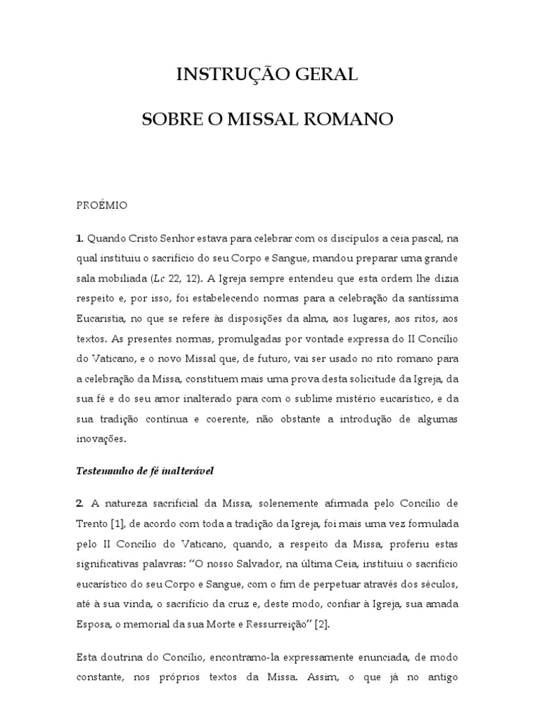 Instrução Geral Do Missal Romano PDF Liturgia Missa (liturgia)