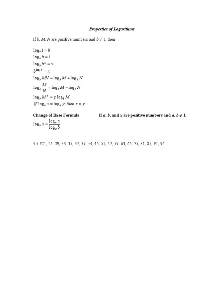 Properties of Logarithms | PDF