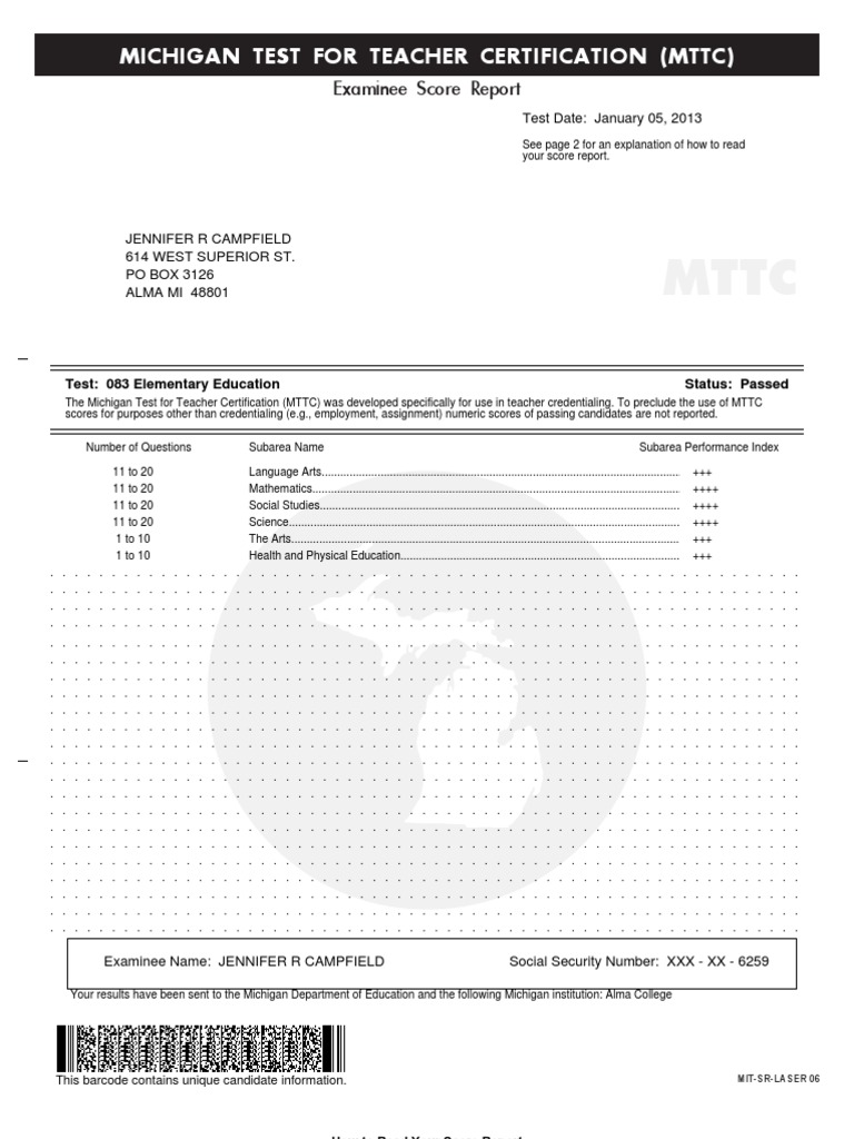 MTTC El Ed Score | PDF | Multiple Choice | Quality Of Life