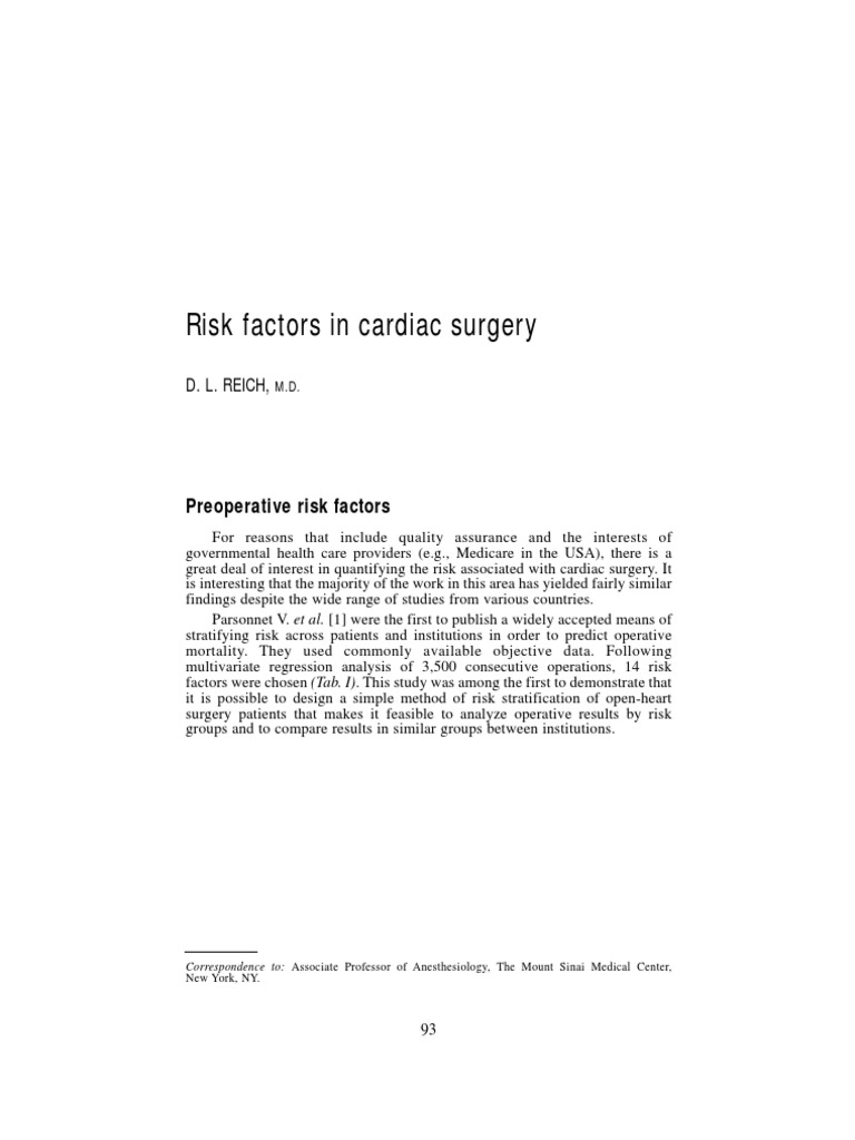 Cardiac Surgery Risk Factors Analysis | PDF | Myocardial Infarction ...