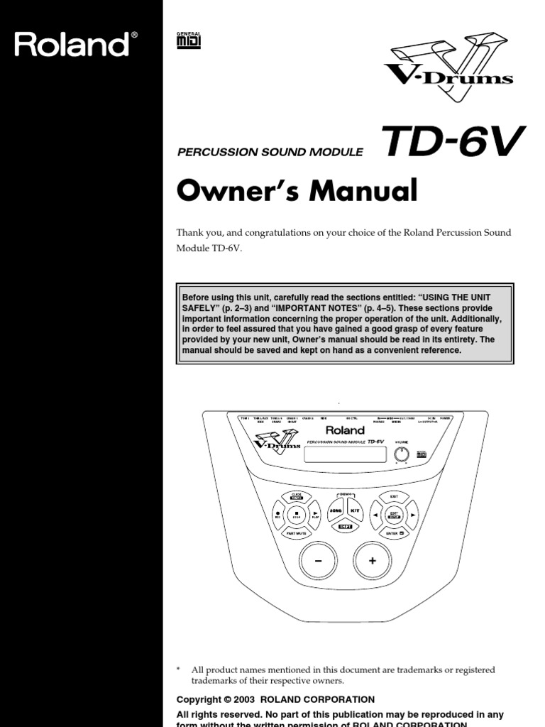 Roland TD6V Owners Manual PDF Drum Kit Electronics