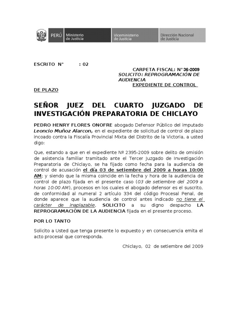 36-2009 solicito reprogramación de audiencia