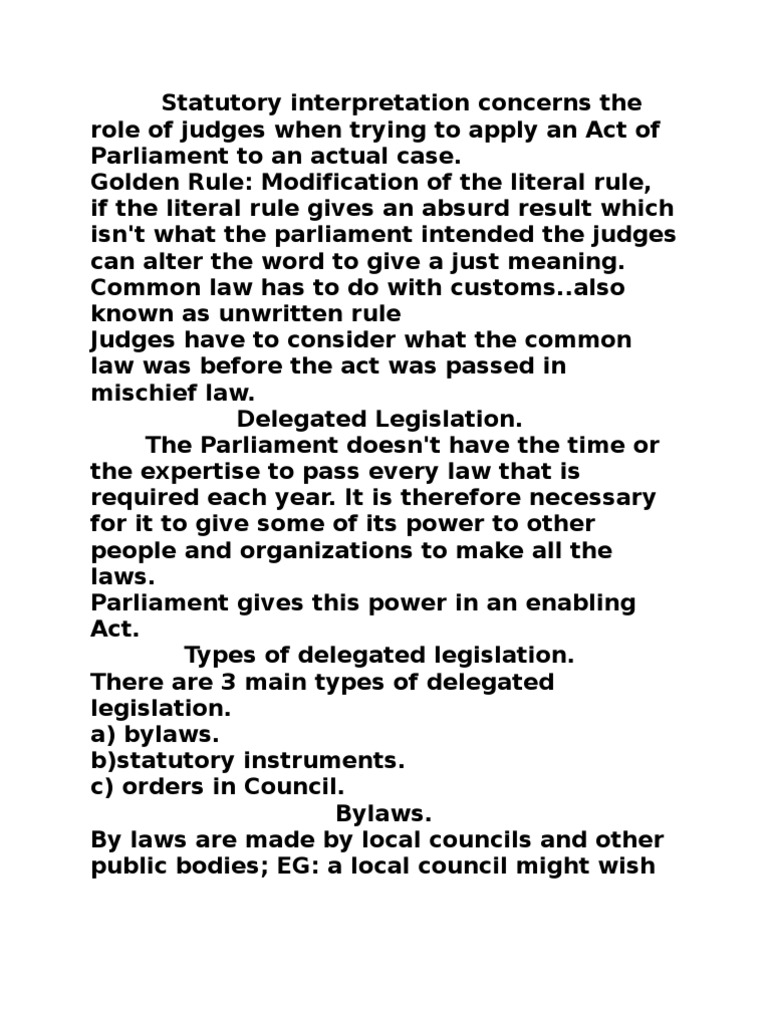 Statutory Instruments Plain Meaning Rule Act Of Parliament