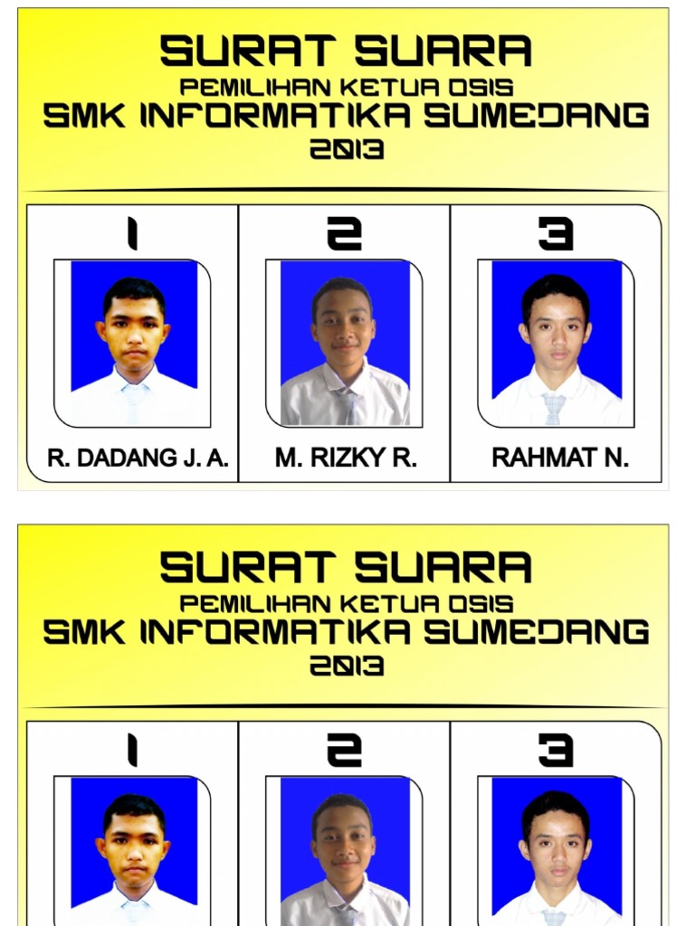 Contoh Surat Suara Pemilihan Ketua Osis